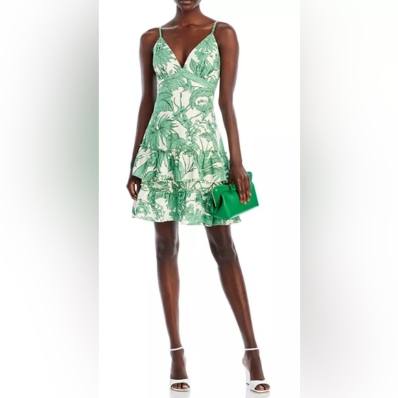 AQUA botanical print ruffled midi dress. Adjustable spaghetti straps. Lined. XL - Picture 1 of 7